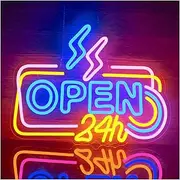 Hanging Art Neon Signs Open 24h Neon Sign LED Lights For Wall Decor Man Cave Business Bedroom Home Bar Shop Salon Hotel Sign Illuminated 42cmx32cm