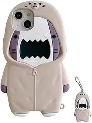 [QoKcoahn] Case for iPhone 12/12 Pro,Cute 3D Kawaii Phone Cases Funny Sweater Shark Cartoon Cover with Keychain Soft Silicone Gel Drop Protection Case Women Girls for iPhone 12/12 Pro