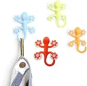 Gecko Wall Hooks -Towel Suction Cup Hooks, Adhesive Suction Cup Hooks | Heavy-Duty Gecko Design Hook with 4 Suction Cups, Strong Quadruple Suction Cups Hook for Bathroom, Kitchen, Hallway, Living Room