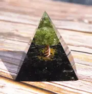 Tree of Life Meditation Orgone Pyramid Obsidian Peridot Orgonite Pyramid Decor