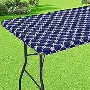 misaya Rectangle Vinyl Table Cloth, Elastic Fitted Tablecloth with Flannel Backing, Waterproof Plastic Table Cover Fits 6 Foot Folding Tables for Camping, Indoor and Outdoor (Navy, 30" x 72")