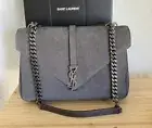 YSL Saint Laurent Suede Large College Bag Gray