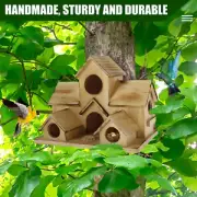 Bird House with 6 Holes Handmade Wood Birdhouse Hanging Nesting Box Bird LoQcu