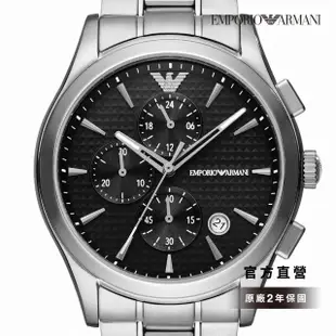 【EMPORIO ARMANI 官方直營】Paolo 經典義式三眼手錶 銀色不鏽鋼錶帶 42MM AR11602