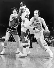 Rick Barry Of The Golden State Warriors Drives Old Basketball Photo