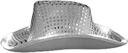 [WRITWAA] Fashionable Wide Brim Cowboy Hat Led Light up Hat Disco Ball for Adults Silver