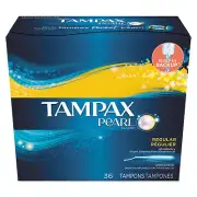 Tampax Pearl Regular Tampons, Unscented, Plastic, 36 Per Box, 12/Case, 432 Total