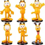 Orange Cat Cake Topper Set, 6 Pieces Children's Cake Decoration Figures, Cartoon