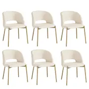 Oikiture 6x Armchair Dining Chair Accent Chairs Tub Armchairs Sherpa White&Gold