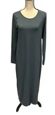 Eileen Fisher Slate Blue Gray Jersey Long Sleeve Midi Shift Dress Small $198