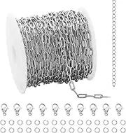 16.4 Feet Silver Stainless Steel Chains for Jewelry Making Cable Long Craft Link Chain Roll Paperclip Necklace Chains Bulk with Jump Rings Lobster Clasps Extender Chain