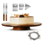13 Inch Wooden Revolving Cake Stand Rotating Cake Turntable for Cake Decorating