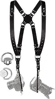 Camera Strap Accessories for Two-Cameras – Dual Shoulder Leather Harness – Multi Camera Gear for DSLR/SLR Black ProInStyle Strap by Coiro