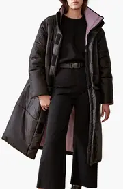 CAALO Reversible Convertible Sustainable Down Coat in Black /Light Purple at Nordstrom, Size Medium Black/Light Purple