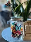 16 Oz Libbey Gls Iced Coffee Springtime Rhinestone Lid, Glass, Straw and Topper