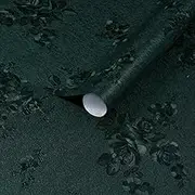 Dimoon 17.7''x236'' Green Peel and Stick Wallpaper Gothic Floral Wall Paper Contact Paper Closeout Renter Friendly Modern Self Adhesive Damask Cabinet Vinyl Roll(236''x17.7'', Green Floral Textured)