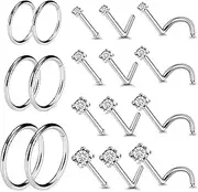 [Vsnnsns] 20G Nose Rings for Women Stainless Steel L Bone Screw Shaped Nose Studs Nose Rings CZ Nose Ring Hoop Nose Rings Studs Piercings Hoop Jewelry for Women Men