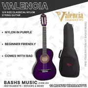 Valencia 3/4 Size Guitar and Bag Pack Beginners Guitar Purple - Left Handed