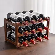 Mofish Stackable Modular Bamboo Wine Rack, Nature Bamboo Wine Display Rack, Small Space Wine Bottles Holder Free Standing Storage Shelves for Kitchen, Pantry, Cellar, Bar (3 Tier)