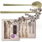 [5 Sets] [Made in Korea] Korean Sticky Rice Spoon Chopsticks Set Gold Titaniu...