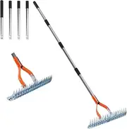 Thatch Yard Rake, Lawn Steel Metal Garden Thatching with Handle, Grooming Dethatcher for Cleaning Dead Grass, 38*178Cm