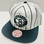 Mitchell & Ness Brooklyn Nets Pinstripe 2-Tone Snapback Hat Cap Adjustable White