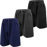 [ANDREW SCOTT] Mens Cotton Knit Athletic Gym Shorts | Work Out Jogger Sweat Shorts with Drawstring & Pockets - Pack of 3