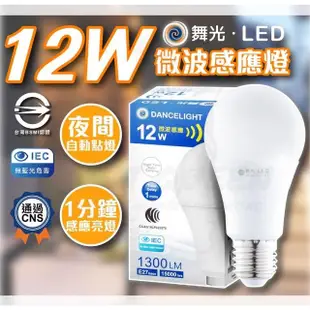 【DanceLight 舞光】3入組 LED微波感應燈泡 12W 全電壓 E27(感應燈泡 微波燈泡 居家照明)