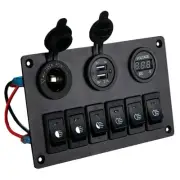 1X(6 Gang Switch Panel with 12V-24V LED Digital Voltmeter Dual USB Lighter9618