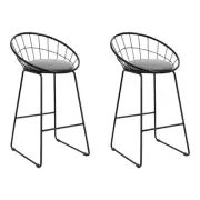 Set of 2 Bar Stools Steel Fabric - Grey and Black