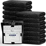 Linteum Textile Supply Premium Washcloths Set 100% Ring Spun Cotton Zero Twist Wash Cloths 12x12 Inches Absorbent Hand Towels Quick Dry Face Towels for Bathroom, Spa, Gym [Pack of 12] Black