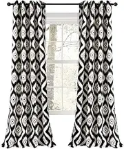 [Lush Decor] Diamond Ikat Room Darkening Window Curtain Panel Pair, 84" x 52", Black, 2 Count