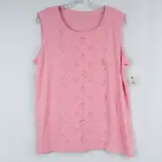 Talbots Woman Sleeveless Slub Knit Cotton Modal Eyelet Top Size 1X Pink Feminine