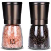 Stainless Steel Salt And Pepper Shakers Black Grinder Set With Stand In Bamboo