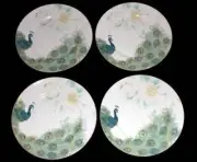 4 LAKSHMI Turquoise Teal & Gold Peacock & Feathers Dinner Plates 222 Fifth NIB