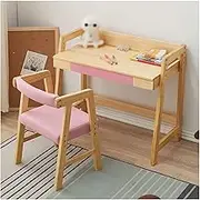 Kids Desk and Chair Set,Wooden Children's Desk Adjustable Height,Learning Reading and Drawing Work Station,School Home Learning Tool for Boys and Girls (Color : Pink)