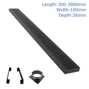 300-3900mm Bathroom Black Linear Strip Shower Grate Floor Waste Drain Watermark