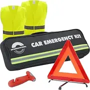 Car Emergency Kit with Warning Triangle, Warning Vest and Emergency Hammer, Safety Triangle and Safety Vest, Window Breaker and Safety Belt Cutter for Car, Bus, Car, Truck, 4 in 1 Set with Carry Bag