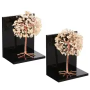 Pack of 2 Citrine Money Tree Crystal Bookends for Heavy Book, Tree of Life Ac...