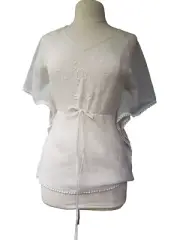 Ultra Pink Embroidered Sheer Boho Peasant Ivory Blouse Top Size S NWT