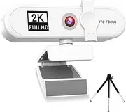 Computer Webcam Autofocus USB Meeting Conference PC Camera Replacement Web Cam Camcorder Live Streaming Video Call, White, 2K