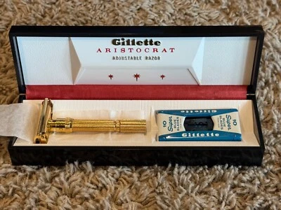 *NEW* GILLETTE ARISTOCRAT SLIM 1973 GOLD ADJUSTABLE RAZOR