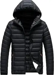 [JEShifangjiusu] Lightweight Cover Jacket With Hat Warm Winter Thick Ski Jacket Man Sports Jacket, Black, 6XL