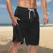 Men's Board Shorts Swim Trunks Going out Weekend Breathable Quick Dry Drawstring Elastic Waist with Pockets Plain Knee Length Gymnatics Casual Activewear Lake