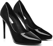[Generic] HUNTD - 12cm Stiletto Heels (Patent Black) – Pointed Court Shoe - Vegan and Ecofriendly Materials – Cruelty Free Fashion – Luxury Australian Brand – Comfortable Non Leather – Perfect for Work and Going Out