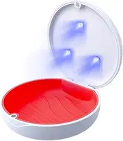 Hello Bright Retainer Case & UV Cleaner - Portable Dental Holder for Invisalign, Mouth Guard, Aligners, Dentures, Night Guard - White & Red