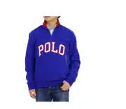 Men's SZ S POLO RALPH LAUREN FLEECE 1/4 Zip Pullover Blue Navy RED USA FLAG