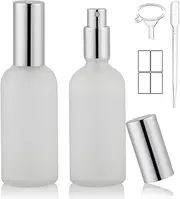 SonoYU Frosted Spray Bottles, Leak-proof Glass Empty Bottles, Travel Fine Mist Sprayer, Refillable Empty Bottles for Essential Oils, Perfume, Makeup Toner, 3.5 oz (Silver*2, 100ml)