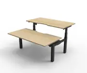 RAPIDLINE NEW PARAMOUNT ELECTRIC BACK TO BACK HEIGHT ADJUSTABLE WORKSTATION No Screen 2 Person W1500 x D1530 x H655-1259mm Natural Oak/Black