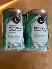 2 L. Tampons 10 Light & 20 Regular 100% Organic Cotton Core Unscented